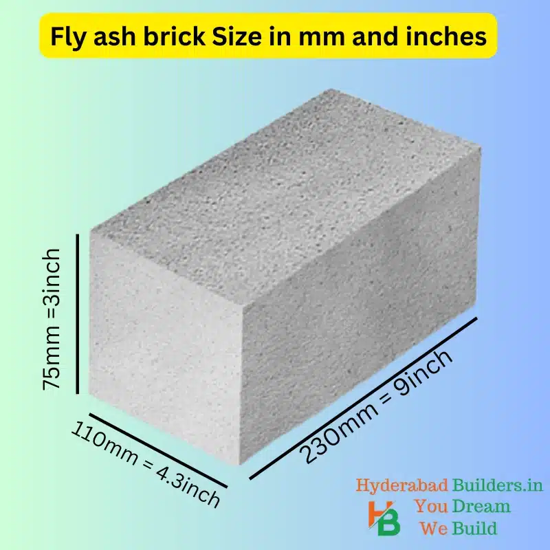 Fly ash brick size in mm and in inches